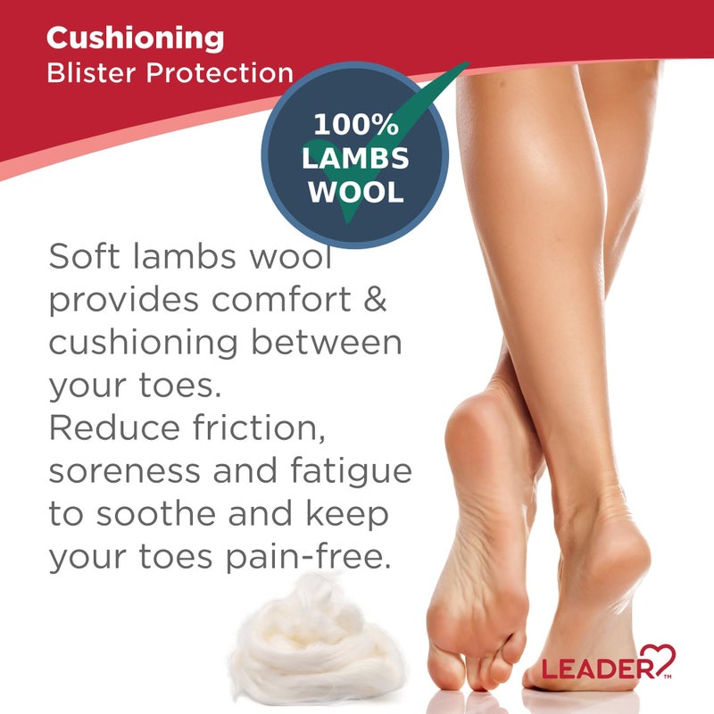 Leader وسادة من صوف الحمل 100% من ليدار، توفر راحة cushioning وتخفيف الألم بين الأصابع، للبالغين، للرجال والنساء، والأطفال الذين يعانون من مسامير أو جلد سميك، 3/8 أونصة، عبوة من 2 - Image 4